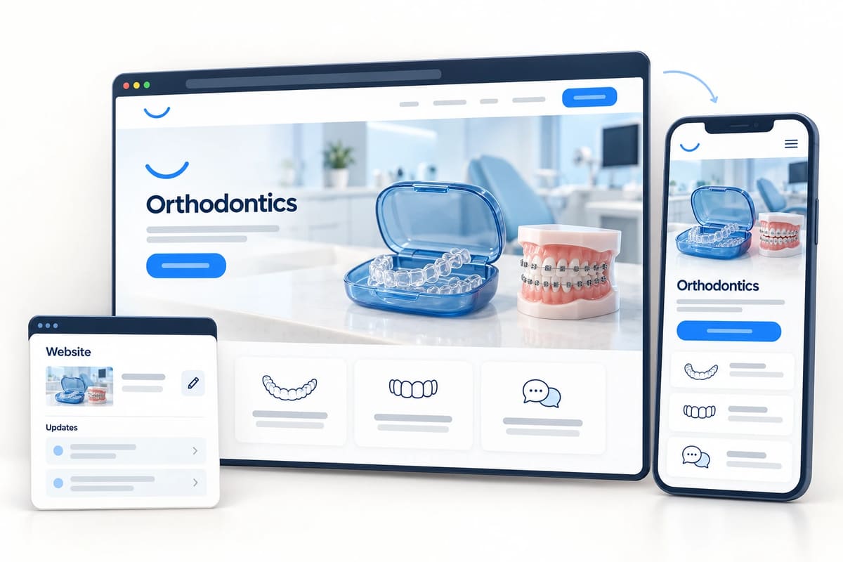 Conceptual orthodontic website, customer Website and Updates portal, and mobile website mockup