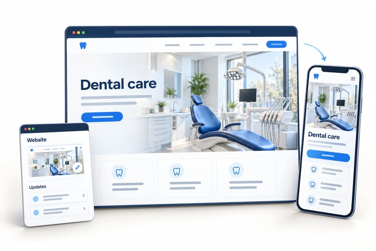 Conceptual dental website, customer Website and Updates portal, and mobile website mockup